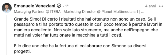 Recensione LinkedIn su Simone Mattei - supporto Google Ads