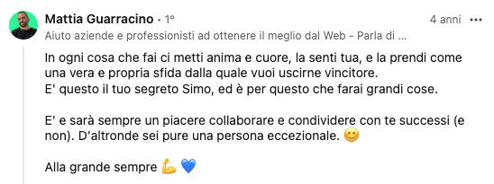 Testimonianza LinkedIn su Simone Mattei - gestione campagne Google Ads