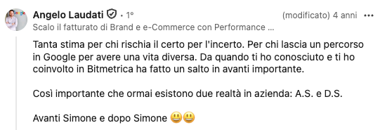 Recensione LinkedIn su Simone Mattei - consulenza Google Ads e PPC