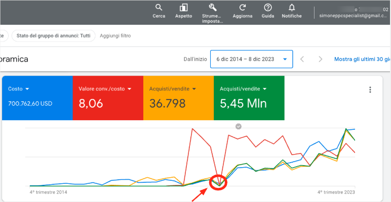 Risultati Google Ads per e-commerce internazionale di fight gear